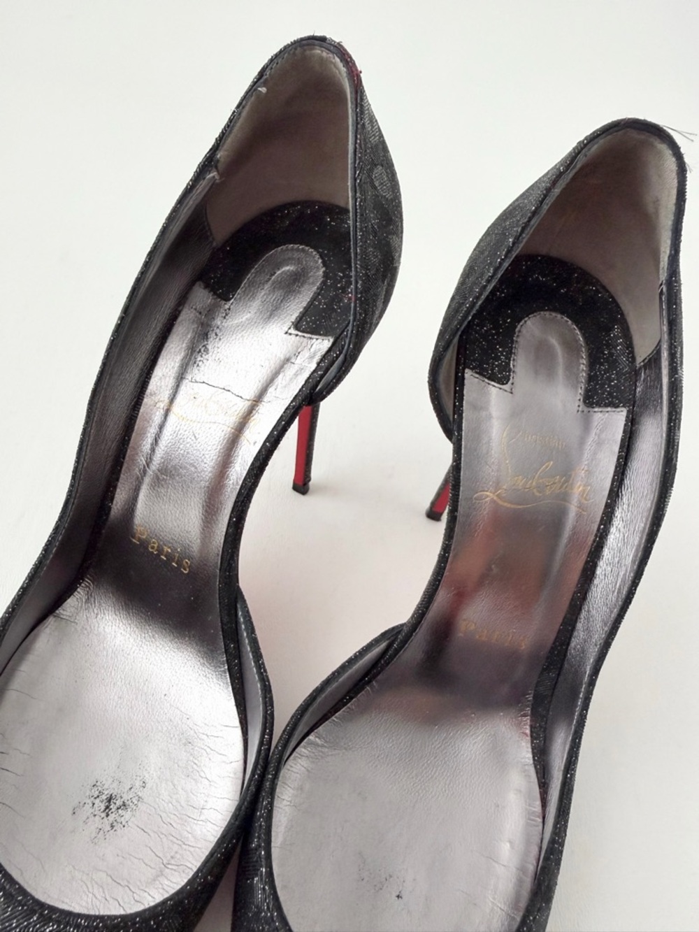 CHRISTIAN LOUBOUTIN || Iriza 100 Flintstar Glitter D’Orsay Heels EU 37.5 - Picture 9 of 14